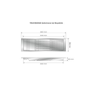 Mutfak Çekmece Içi Beyaz Modüler Bıçaklık 20,5cm X 48cm (boydan 4cm Kesilebilir)
