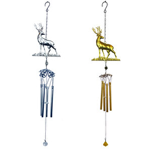 Geyik Metal Rüzgar Çanı, Gümüş, 83x17 Gümüş