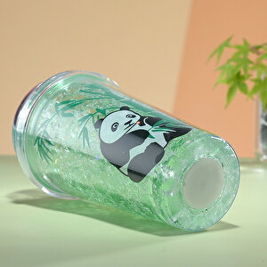 Pandacık Işıklı Ve Pipetli Bardak, 450 Ml, Buzlu Ve Kapaklı, Pembe, 20x8