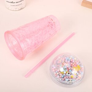 Balina Işıklı Ve Pipetli Bardak, 450 Ml, Buzlu Ve Kapaklı, Pembe, 20x8