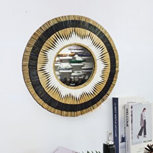 Hasır Örme Güneş Duvar Aynası, Beyaz, 70x70 Beyaz