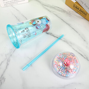 Sevimli Işıklı Ve Pipetli Bardak, 450 Ml, Pullu Ve Kapaklı, Mor, 20x8 Mor