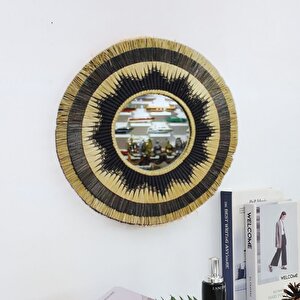 Hasır Örme Güneş Duvar Aynası, Siyah, 70x70 Siyah