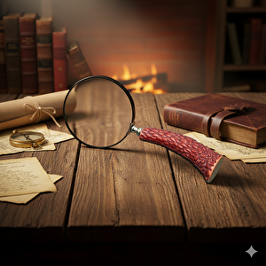 Boynuz Saplı Pirinç Büyüteç, Kırmızı, 24x10