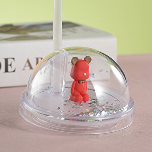 Ayıcıklar Işıklı Ve Pipetli Bardak, 450 Ml, Buzlu Ve Kapaklı, Pembe, 20x8 Pembe