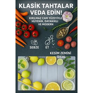 Cam Kesme Tahtası Ve Sunum Tablası Kırılmaz Çizilmez Kaymaz 35cm X 25cm