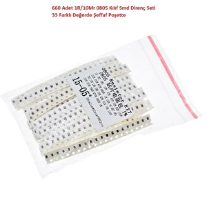 660 Adet 1r/1mr 0805 Kılıf Smd Direnç Seti %1 33 Farklı Değerde Şeffaf Poşette