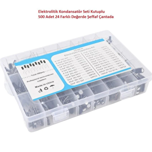 Elektrolitik Kondansatör Seti Kutuplu 500 Adet 24 Farklı Değerde Şeffaf Çantada