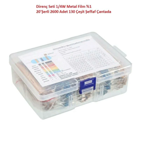 Direnç Seti 1/4w Metal Film %1 20'şerli 2600 Adet 130 Çeşit Şeffaf Çantada