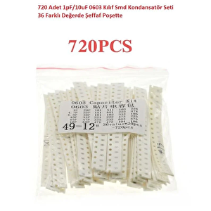720 Adet 1pf/10uf 0603 Kılıf Smd Kondansatör Seti 36 Farklı Değerde Şeffaf Poşette