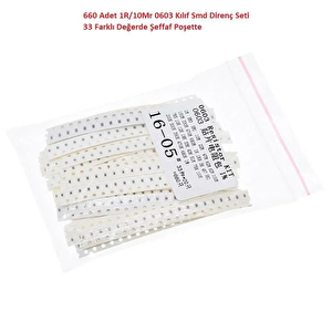 660 Adet 1r/1mr 0603 Kılıf Smd Direnç Seti %1 33 Farklı Değerde Şeffaf Poşette