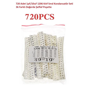 720 Adet 1pf/10uf 1206 Kılıf Smd Kondansatör Seti 36 Farklı Değerde Şeffaf Poşette