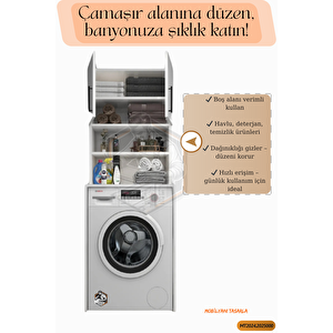 Tamamı Mdf Açık Raflı Ve Kapaklı Çamaşır Makinesi Dolabı, Banyo Dolabı, 4 Raflı, Kapaklı