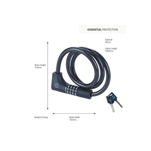 Essential Kablolu Bisiklet Kilidi-şifreli-anahtarlı