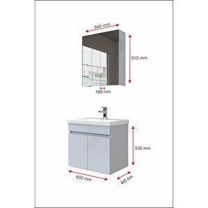Star Banyo Dolabı Seti ( 60 Cm Parlak Buz Gri Aynalı Lavabolu Mdf ) Buzul Gri 