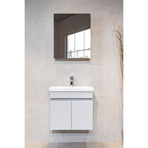 Star Banyo Dolabı Seti ( 60 Cm Parlak Buz Gri Aynalı Lavabolu Mdf ) Buzul Gri 