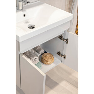 Star Banyo Dolabı Seti ( 60 Cm Parlak Buz Gri Aynalı Lavabolu Mdf )
