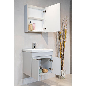 Star Banyo Dolabı Seti ( 60 Cm Parlak Buz Gri Aynalı Lavabolu Mdf )