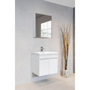 Star Banyo Dolabı Seti ( 60 Cm Parlak Beyaz Aynalı Lavabolu Mdf ) Parlak Beyaz