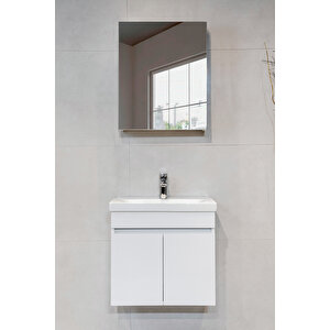 Star Banyo Dolabı Seti ( 60 Cm Parlak Beyaz Aynalı Lavabolu Mdf ) Parlak Beyaz