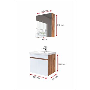 Star Banyo Dolabı Seti ( 60 Cm Atlantik Çam & Parlak Beyaz Aynalı Lavabolu Mdf ) Atlantik Çam - Beyaz