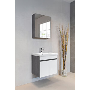 Star Banyo Dolabı Seti ( 60 Cm Antrasit Meşe & Parlak Beyaz Aynalı Lavabolu Mdf ) Antrasit Meşe