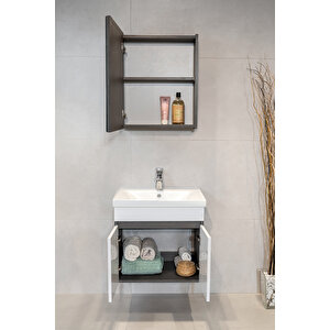 Star Banyo Dolabı Seti ( 60 Cm Antrasit Meşe & Parlak Beyaz Aynalı Lavabolu Mdf ) Antrasit Meşe