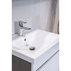 Star Banyo Dolabı Seti ( 60 Cm Antrasit Meşe & Parlak Beyaz Aynalı Lavabolu Mdf )