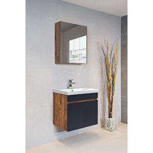 Star Banyo Dolabı Seti ( 60 Cm Atlantik Çam & Antrasit Aynalı Lavabolu Mdf ) Atlantik Çam Antrasit