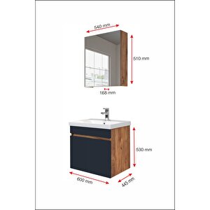Star Banyo Dolabı Seti ( 60 Cm Atlantik Çam & Antrasit Aynalı Lavabolu Mdf ) Atlantik Çam Antrasit