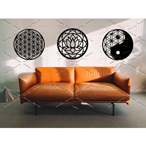Geometri̇k Yaşam Çi̇çeği̇ Lotus Yi̇ng Yang Mi̇toloji̇k Sembol Üçlü Set