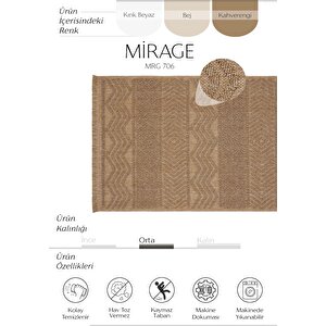 Mirage Kahverengi Halı Bukle Kaymaz Yıkanabilir Halı Geometrik Desenli Oturma Odası Halısı 80x300 cm