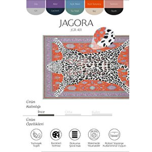 Jagora Leopar Kaplan Desen Vintage Kırmızı Şönil Halı Yıkanabilir Leoparlı Dekoratif Halı 80x300 cm