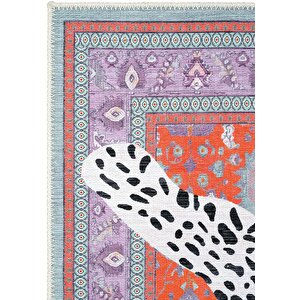 Cool Halı Jagora Leopar Kaplan Desen Vintage Kırmızı Şönil Halı Yıkanabilir Leoparlı Dekoratif Halı