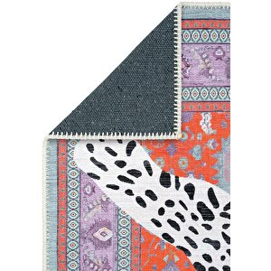 Cool Halı Jagora Leopar Kaplan Desen Vintage Kırmızı Şönil Halı Yıkanabilir Leoparlı Dekoratif Halı