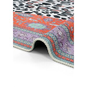 Cool Halı Jagora Leopar Kaplan Desen Vintage Kırmızı Şönil Halı Yıkanabilir Leoparlı Dekoratif Halı