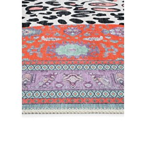 Cool Halı Jagora Leopar Kaplan Desen Vintage Kırmızı Şönil Halı Yıkanabilir Leoparlı Dekoratif Halı