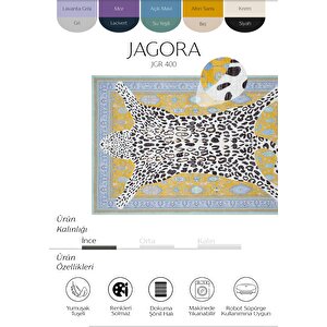 Jagora Leopar Halı Kaplan Desen Vintage Sarı Şönil Halı Yıkanabilir Leopar Dekoratif Halı 80x200 cm