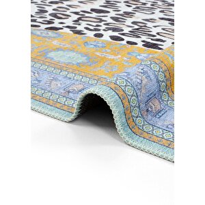 Cool Halı Jagora Leopar Halı Kaplan Desen Vintage Sarı Şönil Halı Yıkanabilir Leopar Dekoratif Halı