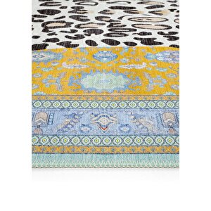 Cool Halı Jagora Leopar Halı Kaplan Desen Vintage Sarı Şönil Halı Yıkanabilir Leopar Dekoratif Halı