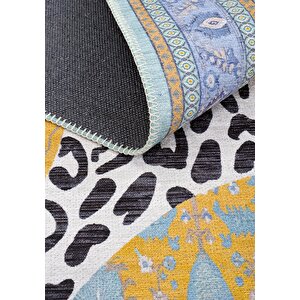 Cool Halı Jagora Leopar Halı Kaplan Desen Vintage Sarı Şönil Halı Yıkanabilir Leopar Dekoratif Halı