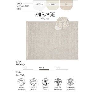 Mirage Bej Yıkanabilir Halı Çizgili Bukle Kaymaz Taban Modern Oturma Odası Salon Halısı 80x150 cm