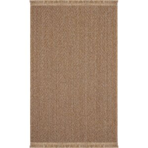 Mirage Kahverengi Halı Bukle Kaymaz Yıkanabilir Halı Geometrik Desenli Oturma Odası Halısı 80x150 cm