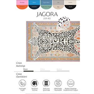 Jagora Leopar Halı Kaplan Desen Vintage Bej Şönil Halı Yıkanabilir Leoparlı Dekoratif Halı 80x300 cm