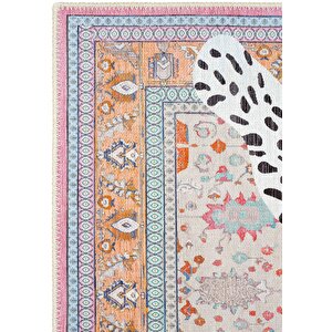Cool Halı Jagora Leopar Halı Kaplan Desen Vintage Bej Şönil Halı Yıkanabilir Leoparlı Dekoratif Halı