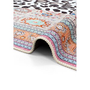 Cool Halı Jagora Leopar Halı Kaplan Desen Vintage Bej Şönil Halı Yıkanabilir Leoparlı Dekoratif Halı