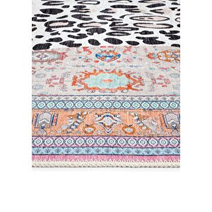 Cool Halı Jagora Leopar Halı Kaplan Desen Vintage Bej Şönil Halı Yıkanabilir Leoparlı Dekoratif Halı