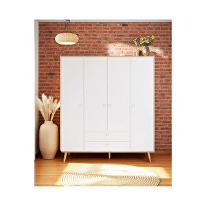 Tema Elbise Dolabı 4 Kapaklı Çekmeceli Dolap Gardırop