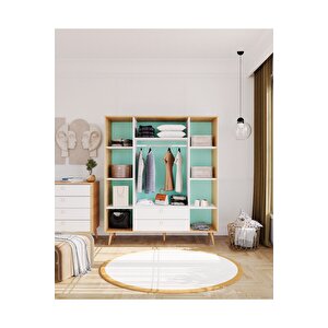 Tema Elbise Dolabı 4 Kapaklı Çekmeceli Dolap Gardırop