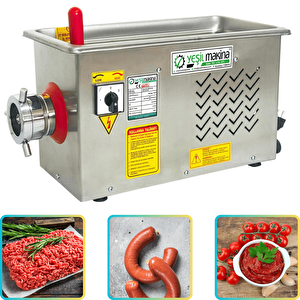 Yeşil Ykm12 220v 0,55kw 12 No Et Kıyma Makinası Geri Çekmeli Sucuk Aparatlı 100kg/saat